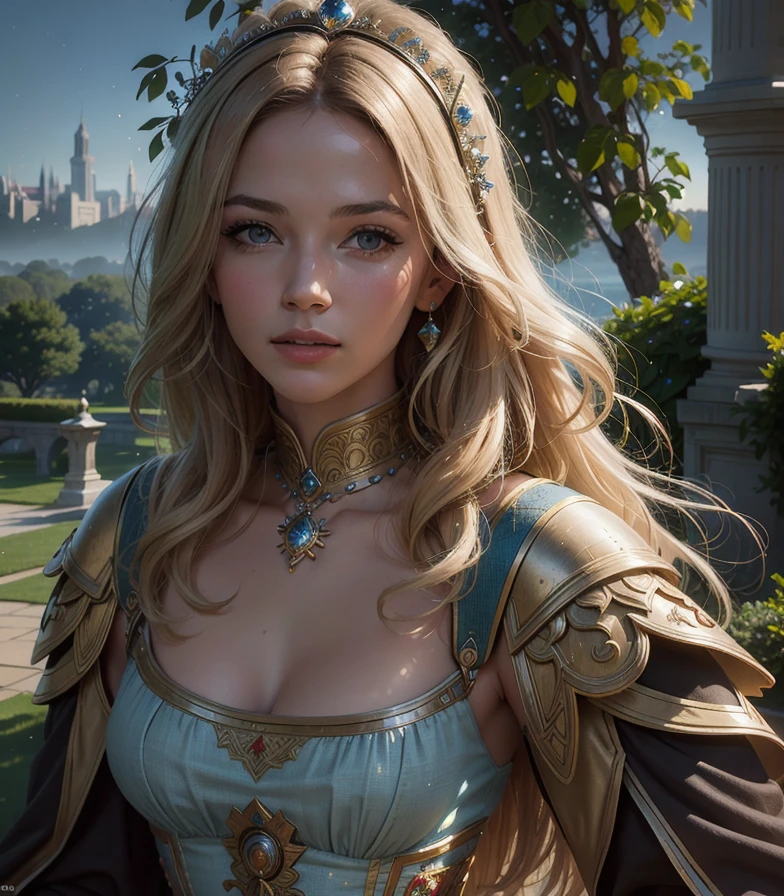 (Cinematic Photo:1.3) of (Masterpiece:1.3) A portrait of a (Belle) princess woman beautiful, dress crystal crystallized yellow pastel ornate drops transparent, hair blonde, fantasy, Medieval, epic hyper-detailed masterpiece ultra-wide, cinematic still, glamour hyper shoot, bokeh, pre-raphaelite, photo, realistic, octane render, 35 mm, photography, 8k resolution, 8 k, cinematic lighting, photographic, Eastman Kodak Color Negative film 5251 50T shot on panavision super, art by Bagshaw Tom, stanley, greg rutkowski, thomas kinkade, norman rockwell,(Cowboy-shot:1.2), (85mm),light particles, lighting, (highly detailed:1.2),(detailed face:1.2), (gradients), sfw, colorful,(detailed eyes:1.2), (detailed ladscape, garden, plants, castle:1.2),(detailed background),detailed landscape, (dynamic angle:1.2), (dynamic pose:1.2), (rule of third_composition:1.3), (Line of action:1.2), wide shot, daylight, solo,Highly Detailed,(80s Art:1.3),(Magical Realism:1.3),(Classical Realism:1.3),(Fujifilm Superia:1.3),naturalism,land Art,regionalism,shutterstock contest winner,trending on unsplash,featured on Flickr