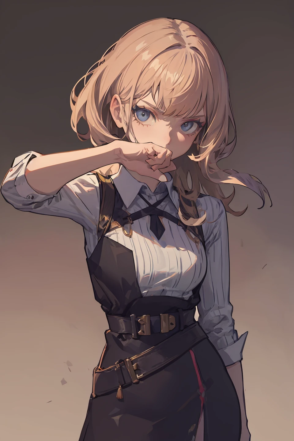 1girl,wiping mouth,covering mouth,cowboy shot, <lora:Saya-wiping mouth:1>