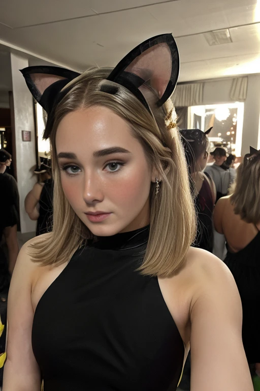 Masterpiece, close up headshot, best quality, a foggy ((crowded dance floor)), inside a ballroom, at a ((formal dance)), ((stripper pole)), BREAK
((black)) prom dress with silver gemstones, jewelry, bright colors, BREAK
makeup, medium straight hair, pale skin, fair skin, white skin, BREAK
(((cat ears, cat ear headband))), BREAK
<lora:LFC:1>