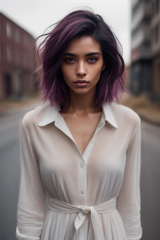 she is wearing a white button down dress-shirt, imperfect skin, goosebumps, (light freckles:0.9), ((photorealistic):1.1), (raw, 8k:1.3), dark, muted colors, slate atmosphere