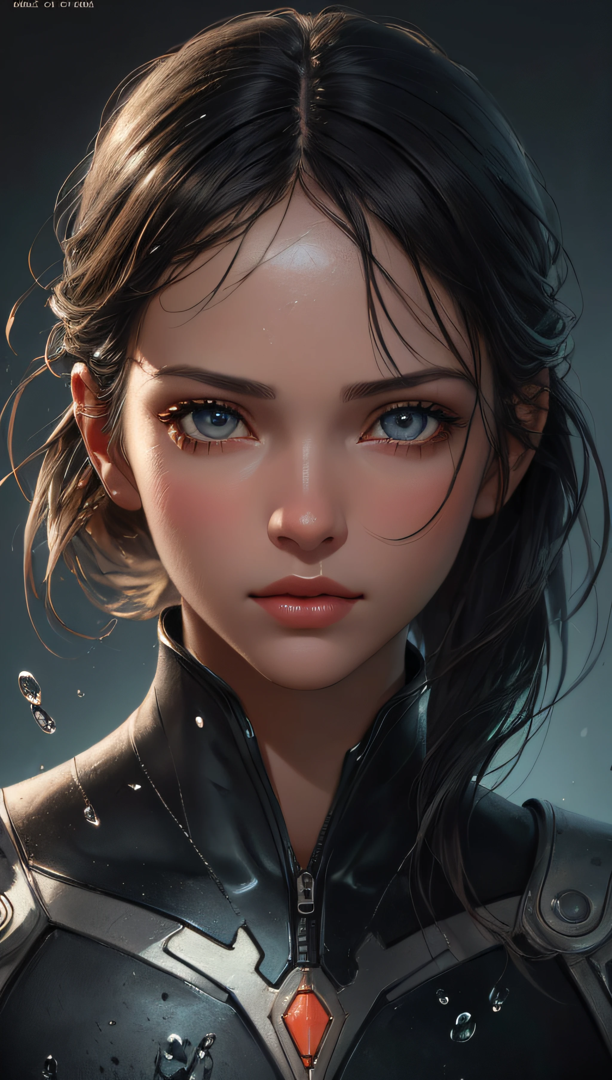 (best quality, masterpiece, perfect face, detailed simmetric eyes, perfect smooth skin texture) a girl, illustration, cover art, (black:1.2), portrait , coral background, splash (hyperrealism, soft light, dramatic light, sharp, HDR)