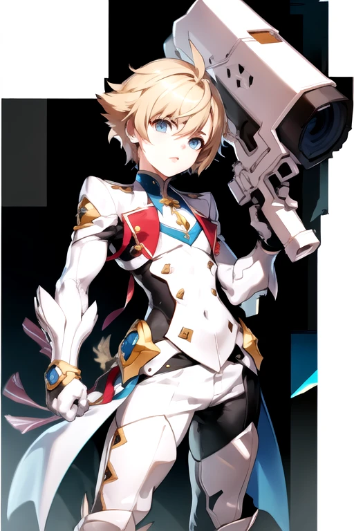 <lora:ChungSeiker-06:0.7> ,chungs, 1boy , solo, short hair, cannon, weapon, gun, blonde hair, blue eyes, scafe