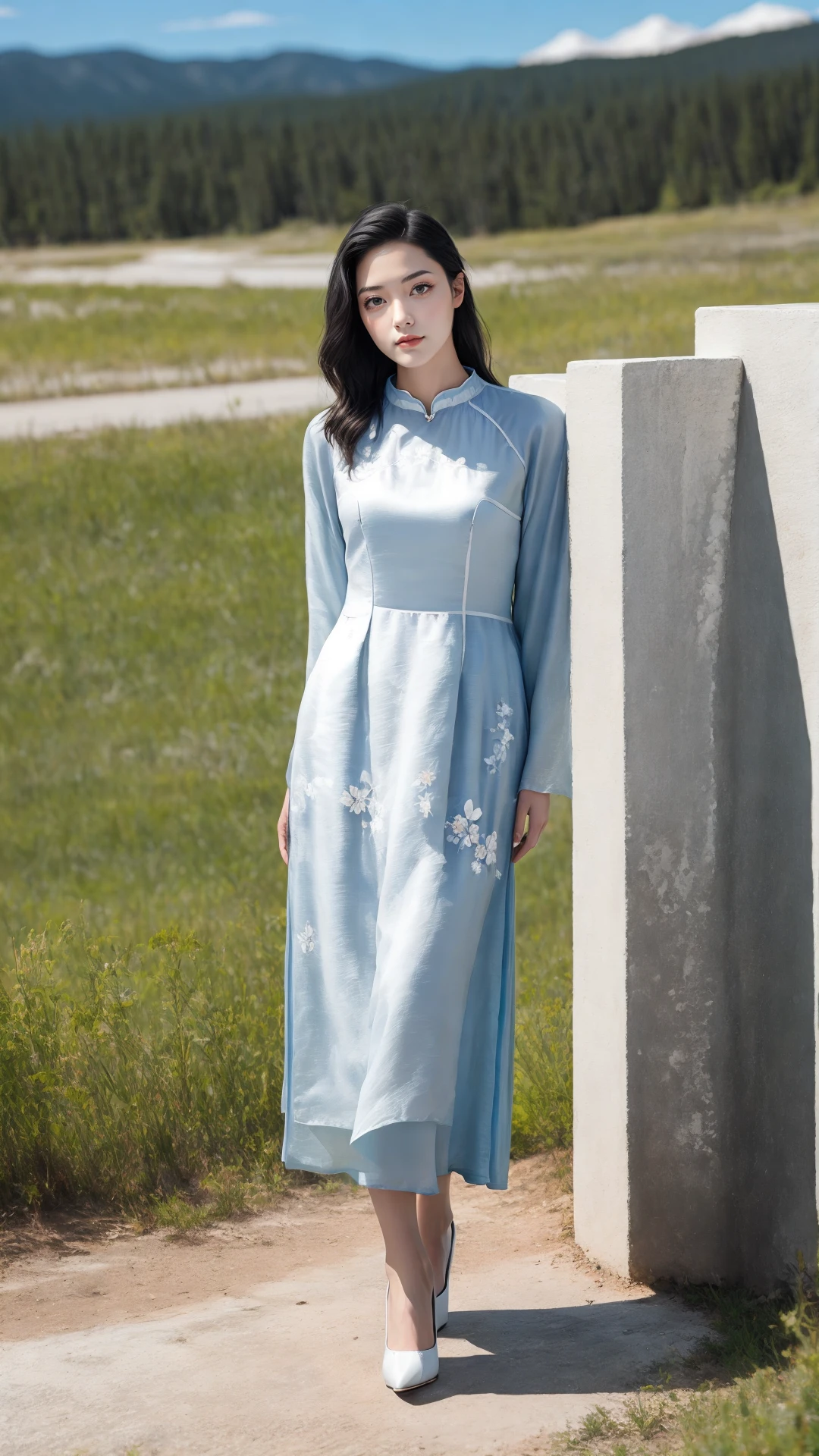(masterpiece,best quality:1.5),ultra realistic,32k,RAW photo,
( short hair ,black hair:1.1),deep purple aodai,(full body:1.2),white high heels,
(lady:1.2), brown eyes, summer day , Yellowstone National Park, United States
<lora:aodai:0.7:INM>,<lora:aodainam:0.3:IND>