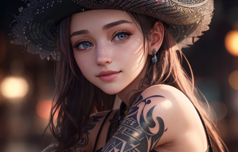 unity 8k wallpaper, (hdr:1.4), best quality, (ultra-detailed, extremely detailed CG), craftsmanship, fedora, Hyperdetailed, impression, (1girl, shallow depth of field:1.5), factory, f 1. 2, (Hackberry, 1boy with tattoo on the left arm:1.2)