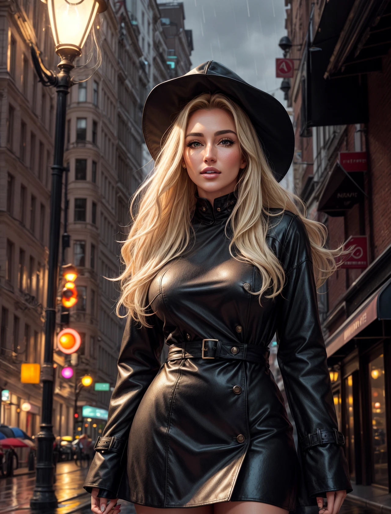 girl, Russian appearance, long hair, blond hair, brown eyes, detailed eyes, detailed face, (detailed hair), attractive, (sharp focus:1.33),(current hand anatomy), ((natural skin texture)), (freckles:0.7),
(medium breast:1.15), (exposed breasts:0), detailed nipples, horny face, orgasm, flirting, look at viewer, leaning against a street lamp, (wet:1.1), touch her self,
Wearing (black coat, dress),
in the backgound city, bilding, rain,
((portrait)),
photo, outline, black border, pastel colors, high detail, high quality, details, beautiful