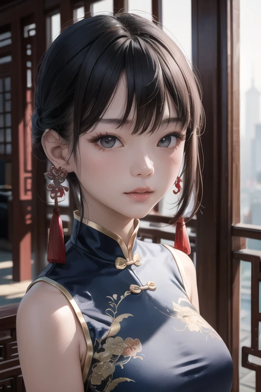 portrait of woman ,20yo,chinese,upper body,chinese clothes,Shanghai,cinematic lighting