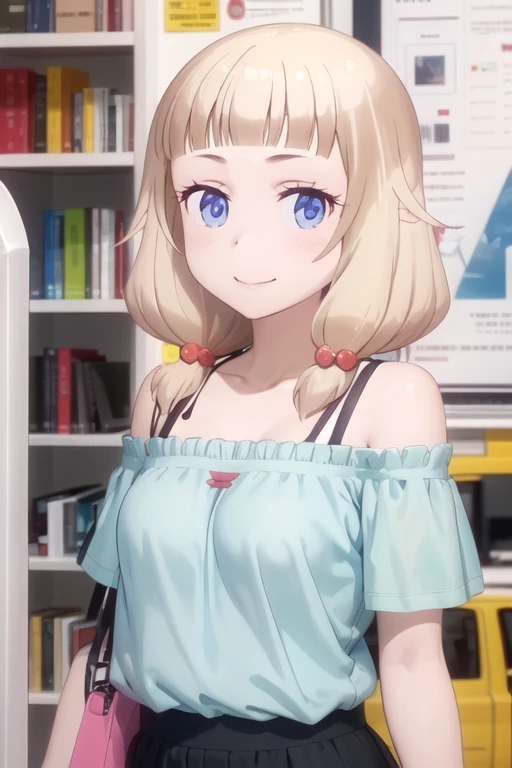 (extremely detailed CG unity 8k wallpaper), (masterpiece), (best quality), (ultra-detailed), (best illustration), (best shadow), (absurdres), 1girl, solo, <lora:nene:0.8>, sakura nene, shirt, short sleeves, off shoulder, smile, looking at viewer, brastraps