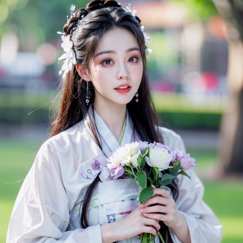(ulzzang-6500:1.1),face lighting,bright backlight,super high resolution,best quality,Photos,4k,(Realistic:1.2),zhouzhiruo,
1girl,flower,solo,blurry background,long hair,holding flower,holding,blurry,upper body,black hair,looking at viewer,hair ornament,parted lips,chinese clothes,
<lora:zhouzhiruo_20:0.8>,
