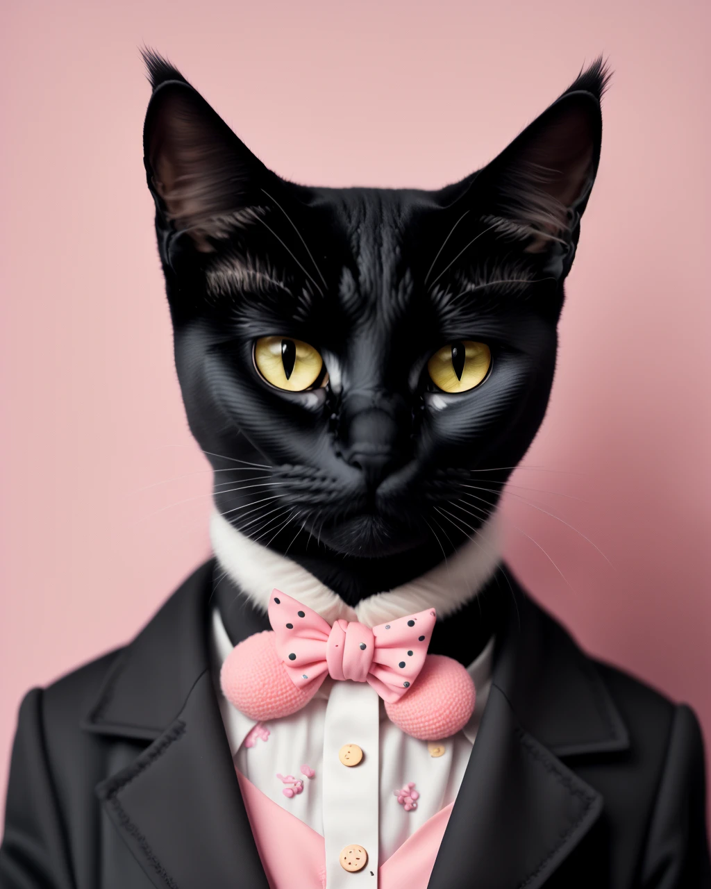 photo portrait of a black cat , Annabel Kidston, professional photo, a character portrait, kitsch movement,