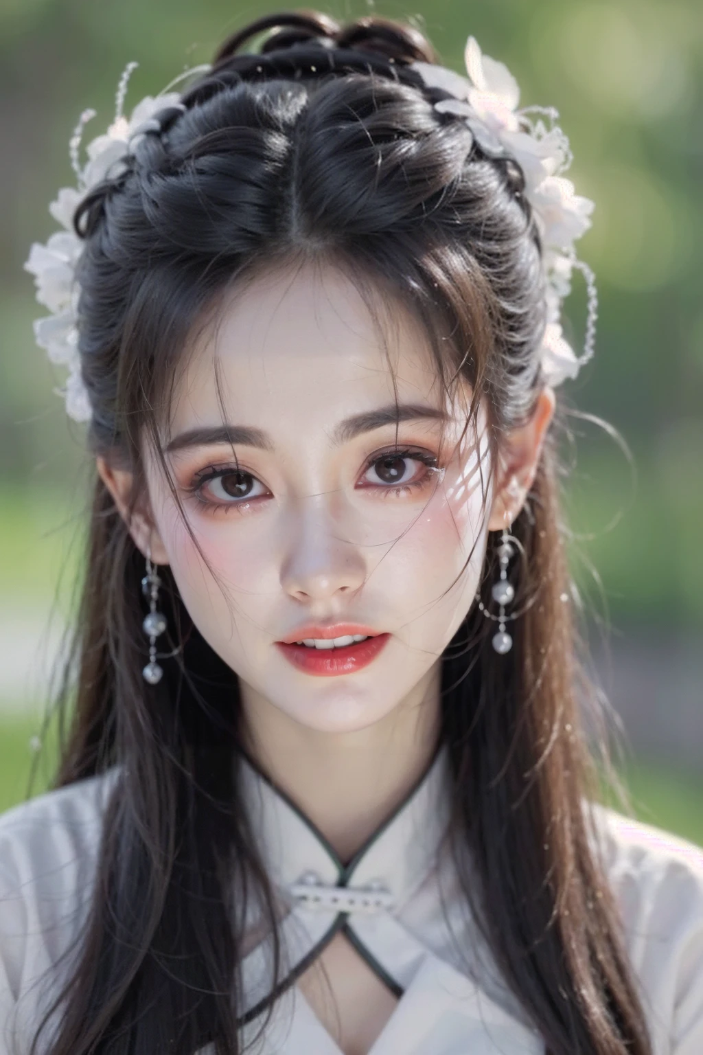 super high resolution,best quality,4k,(Realistic:1.2),zhouzhiruo,
1girl,solo,long hair,upper body,black hair,looking at viewer,hair ornament,chinese clothes,(bust:1.2),
<lora:zhouzhiruo_20:0.7>,