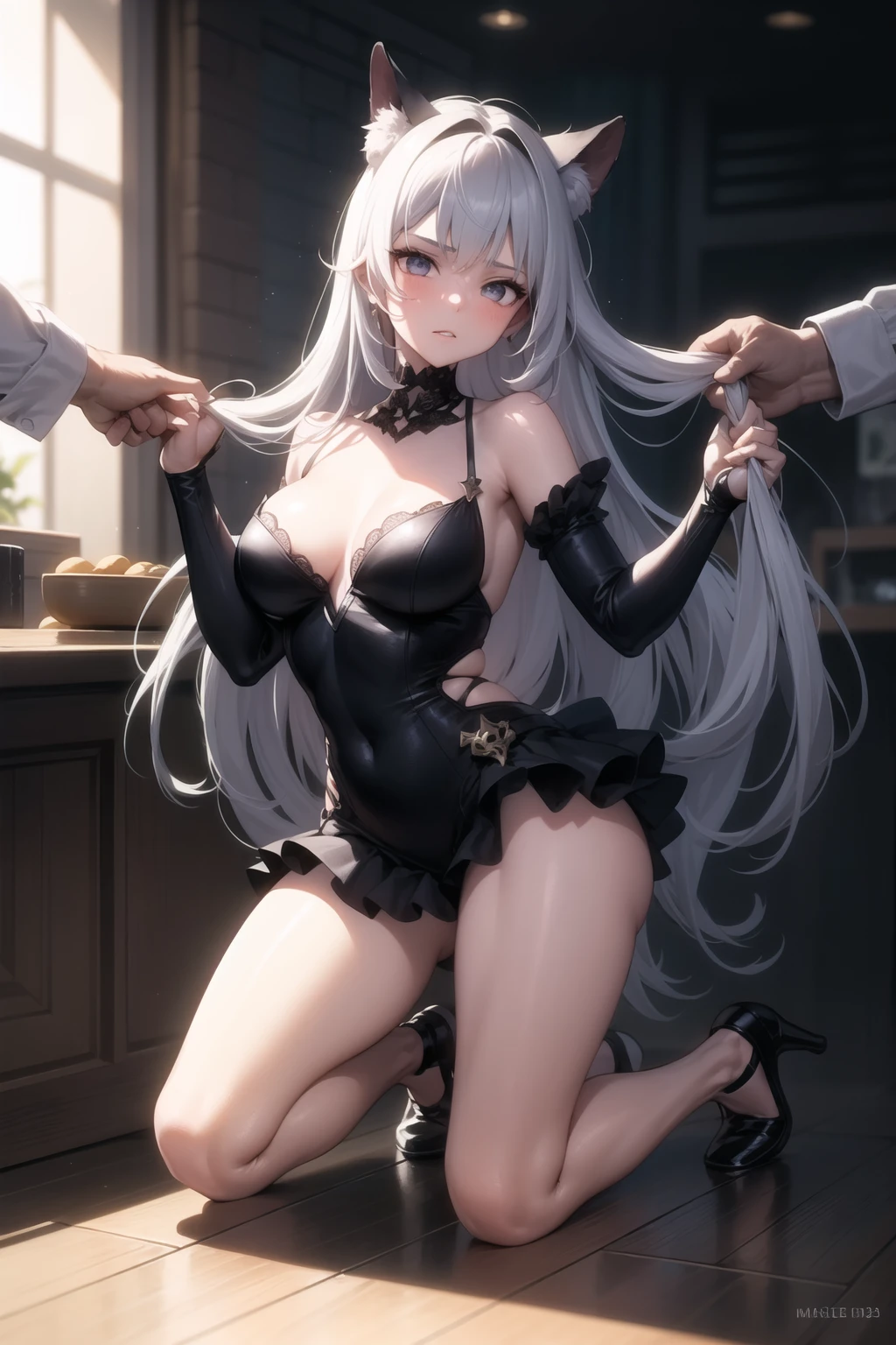 <lora:grabbing_anothers_hair_v0.2:1>
1girl, grabbing another's hair, long hair, 2boys, dress, full body,, masterpiece, best quality, highly detailed