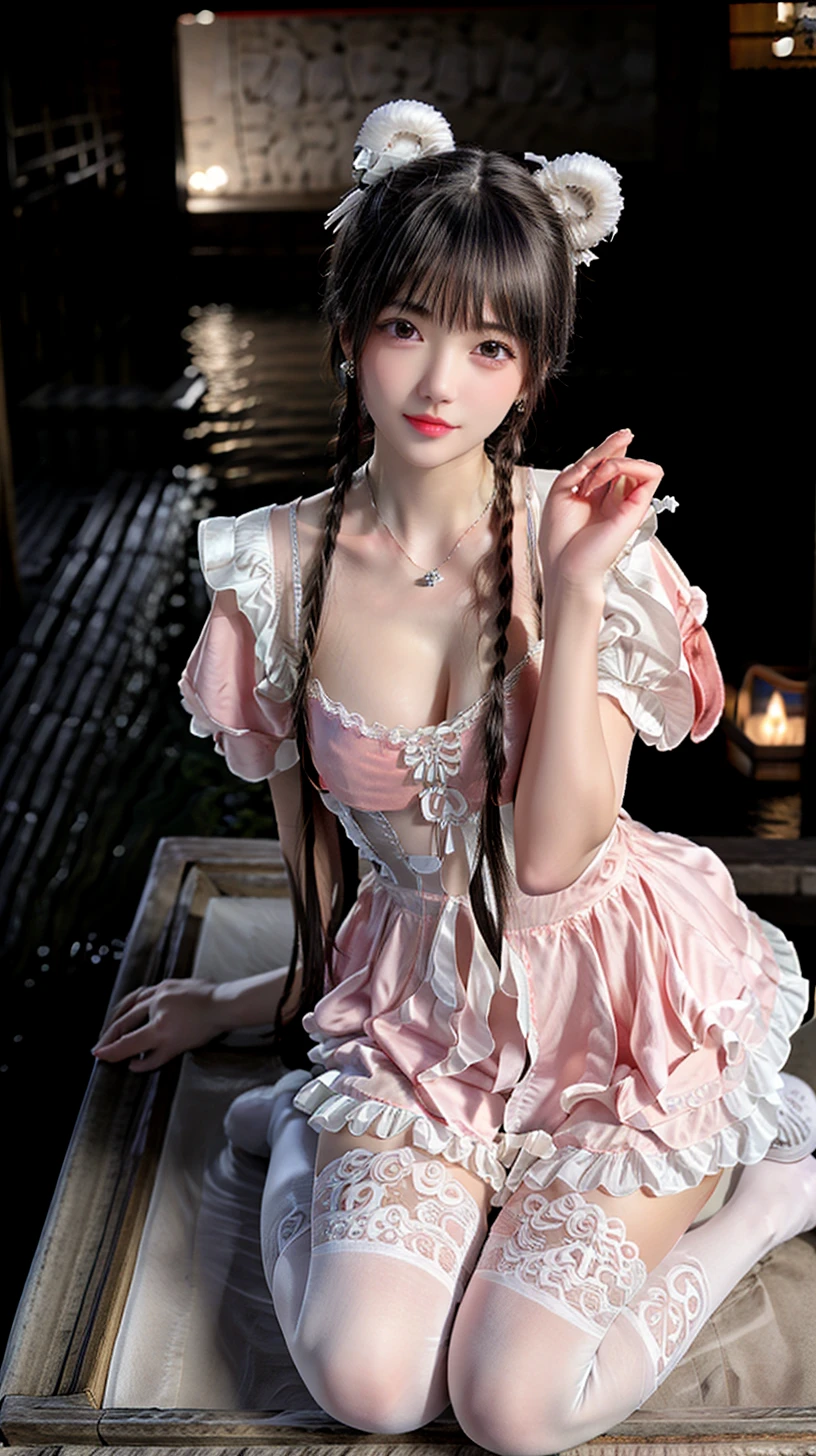 masterpiece,best quality,bathroom,close up,praying,onsen, water,wet clothes, hair bow, 
1girl,jewelry,earrings,necklace,beautiful face,black hair,full body, kneeling pose
<lora:add_detail:0.8>,
<lora:Japanese maid dress v_20230705094820:0.7> dress,white thighhighs, twin braids,