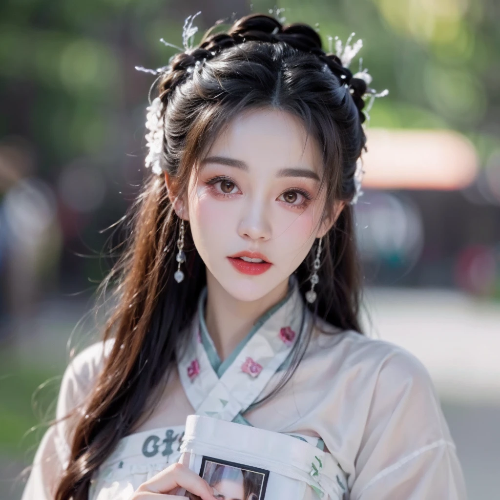 (ulzzang-6500:1.1),face lighting,bright backlight,super high resolution,best quality,Photos,4k,(Realistic:1.2),zhouzhiruo,
1girl,solo,long hair,upper body,black hair,looking at viewer,hair ornament,parted lips,chinese clothes,
<lora:zhouzhiruo_20:0.8>,