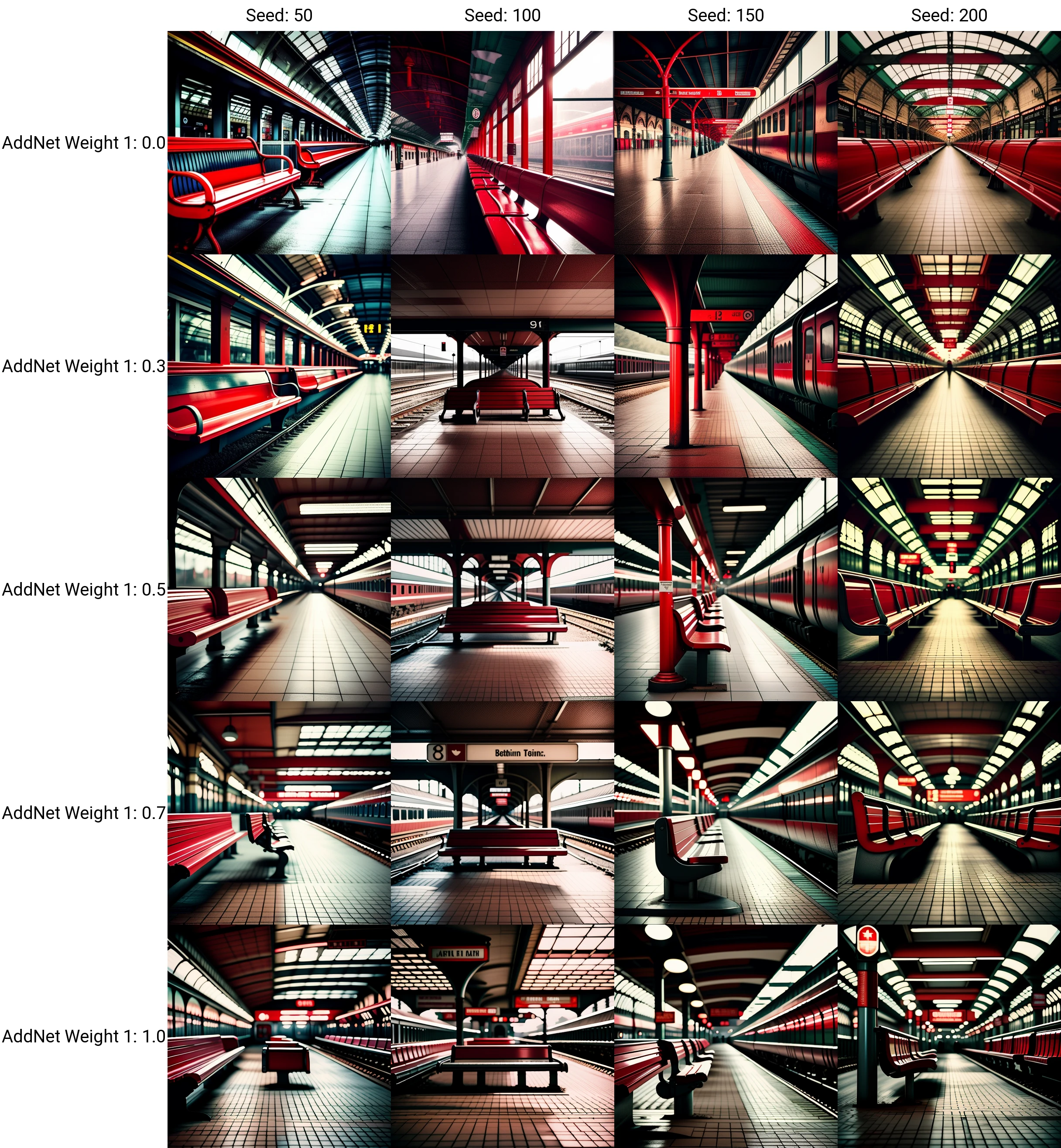 a train station with a row of red benches , cinematic, professional photography, ultra detailed, awesome