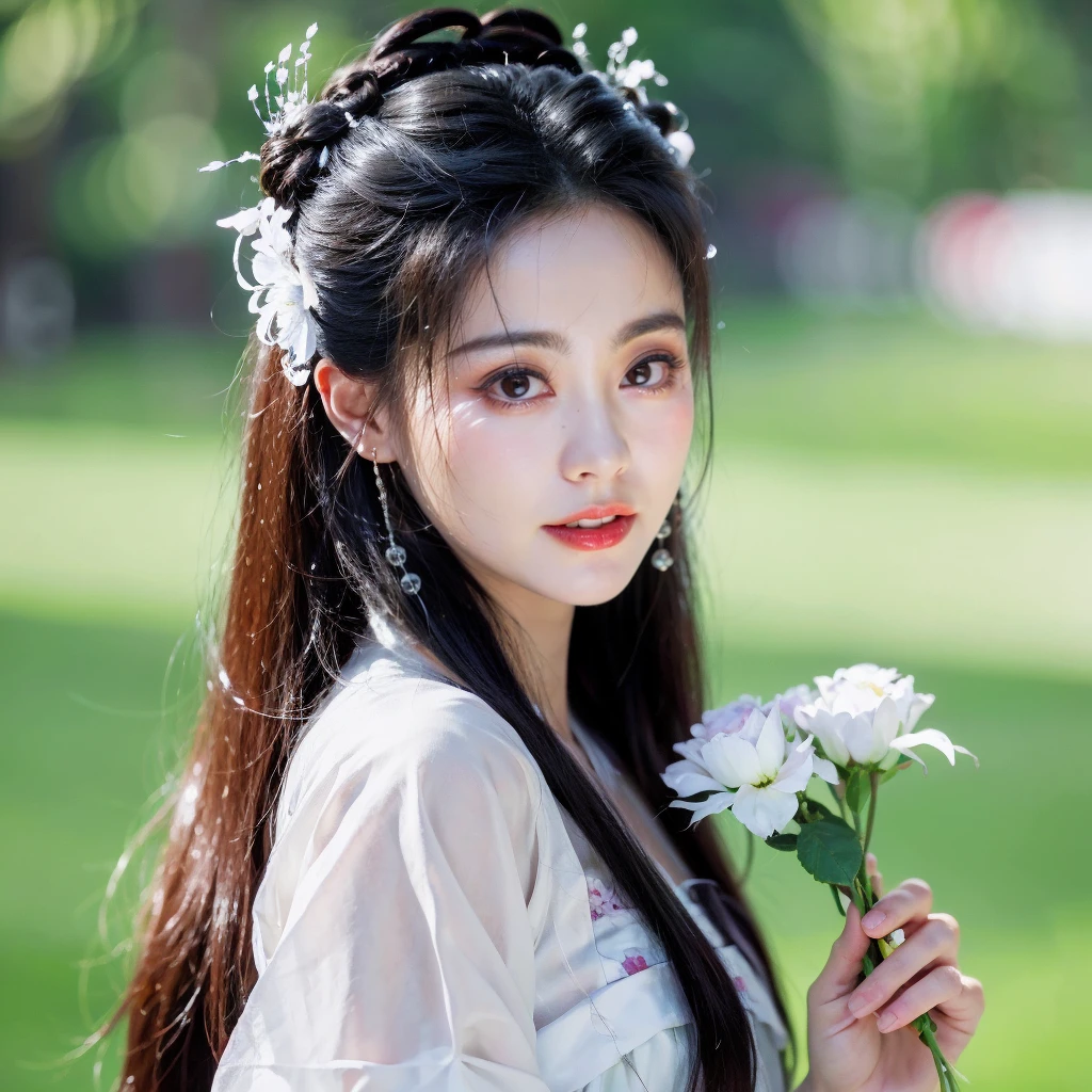face lighting,bright backlight,super high resolution,best quality,Photos,4k,(Realistic:1.2),zhouzhiruo,long hair,
1girl,flower,solo,blurry background,long hair,holding flower,holding,blurry,upper body,black hair,looking at viewer,hair ornament,parted lips,chinese clothes,
<lora:zhouzhiruo_20:0.8>,