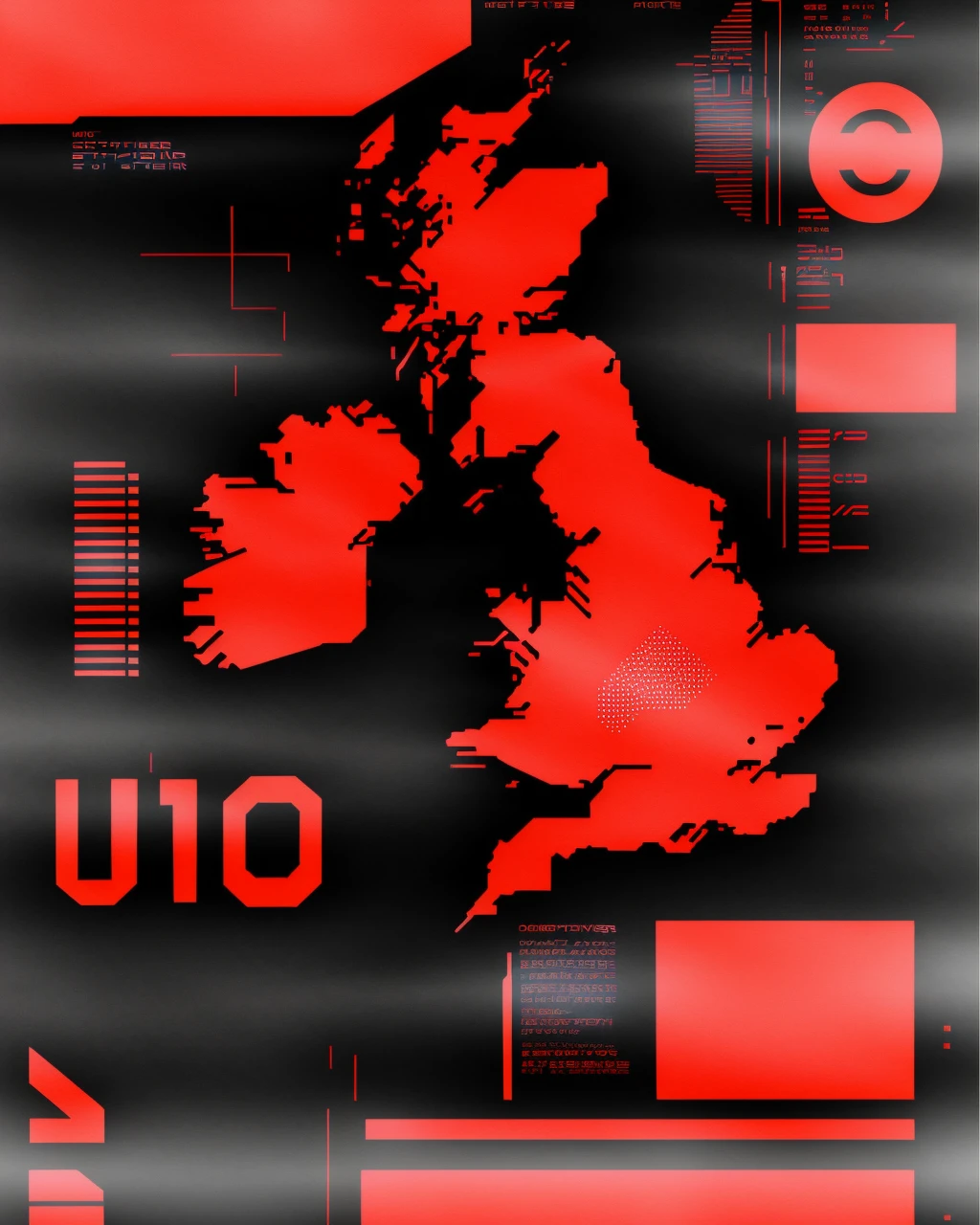 a black and red poster with a map of the uk, poster art, computer art, cyberpunk