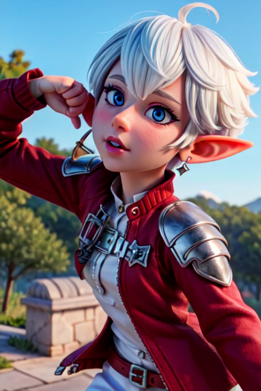 (masterpiece:1.2), (best quality), (ultra detailed), (8k, 4k, intricate),(full-body-shot:1), (highly detailed:1.2),(detailed face:1.2), (detailed background),detailed landscape, (dynamic angle:1.2), (dynamic pose:1.2), <lora:more_details:0.5> <lora:Alisaie:0.7>Alisaie, 1girl, solo, looking at viewer, short hair, bangs, blue eyes, jewelry, jacket, upper body, ahoge, white hair, earrings, pointy ears, armor, elf, portrait, red jacket, single earring, earclip, elezen