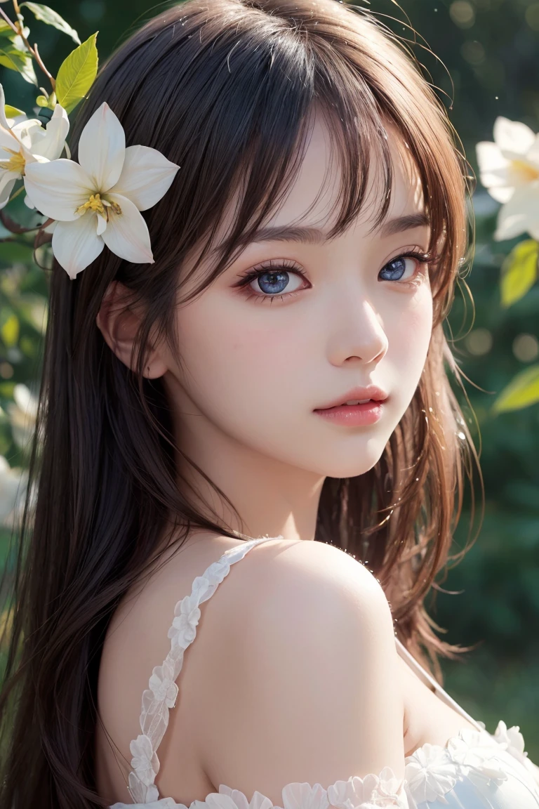 high quality, detailed fingers,masterpiece, detailed eyes,(realistic, photo-realistic:1.2) ,<lyco:GoodHands-beta2:1>,unity 8k wallpaper, (beautiful, aesthetic, perfect, delicate, intricate:1.0),1 girl, kawaii, very long hair, soft ((glossy eyes)), sparkles, flowers, nature