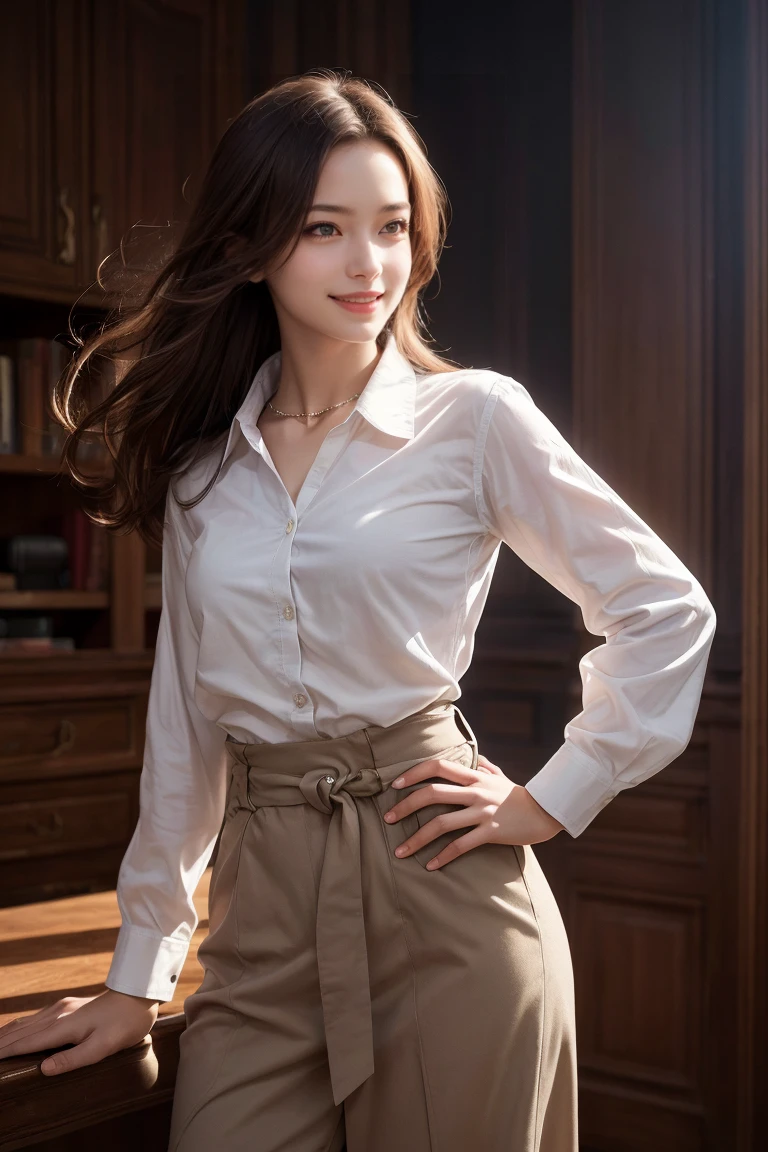 high quality,  detailed fingers,masterpiece, (realistic, photo-realistic:1.2) ,<lyco:GoodHands-beta2:1>,1girl, light smile, shirt with collars, waist up, dramatic lighting,stylish pose,