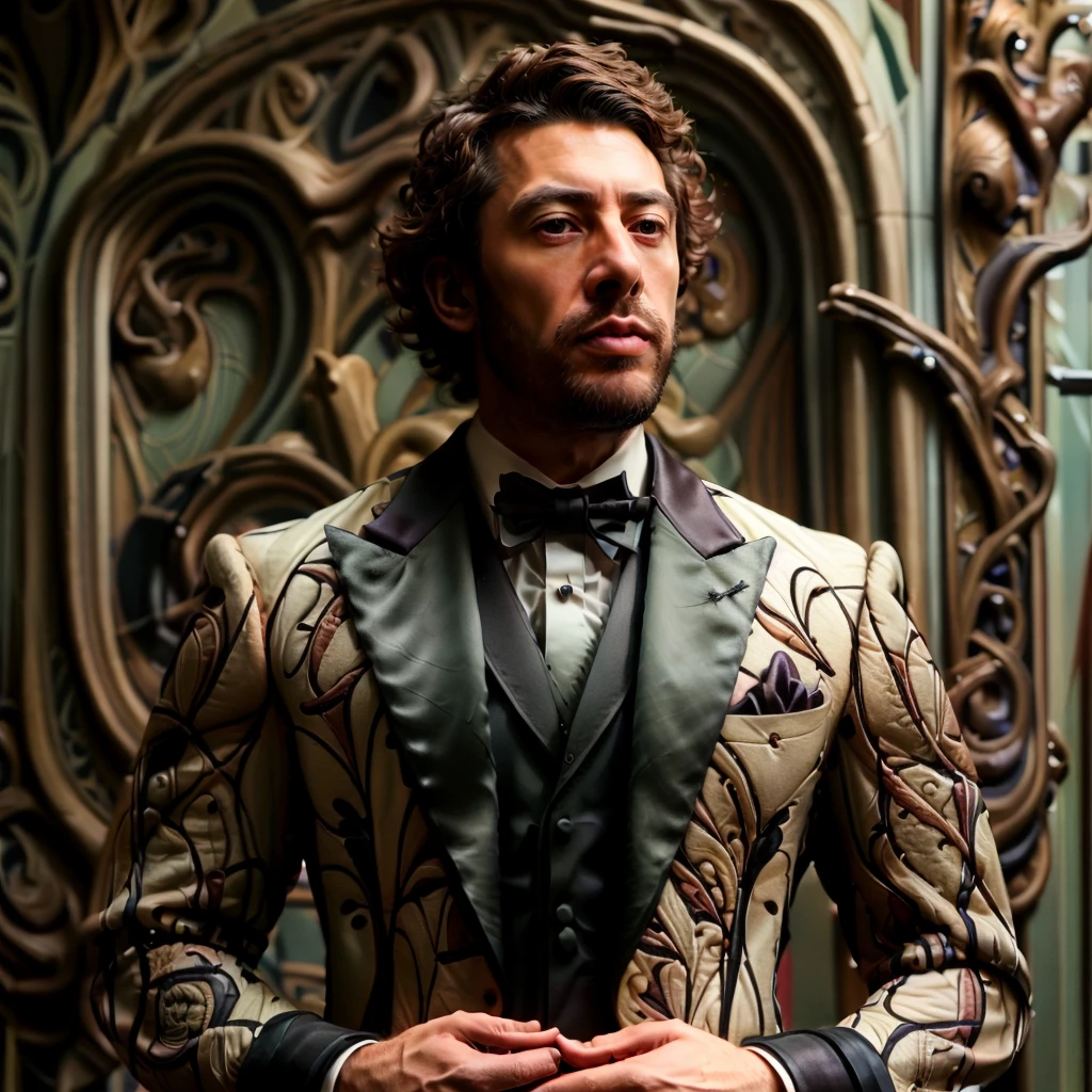 professional photography, portrait of juancarbo person, still film, high resolution, 4k, photo by Sacha Goldberger , <lora:juancarbo_12240:1> <lora:ArtNouveauAI:1>