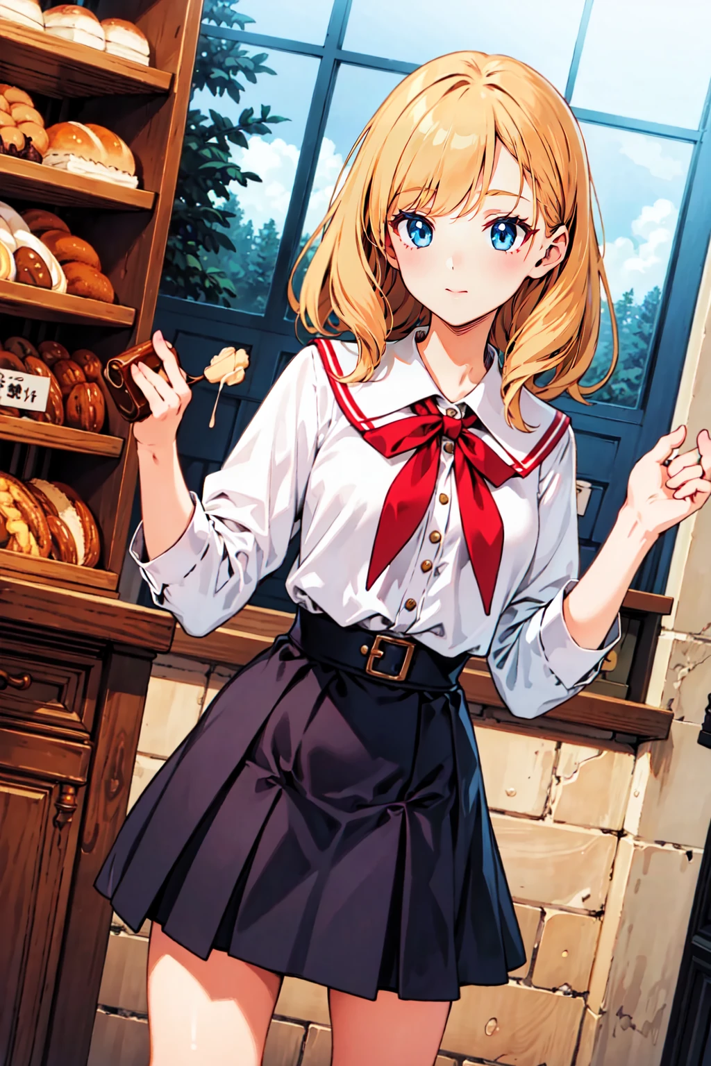 (masterpiece),(best quality:1.6), (ultra-detailed),girl grab hand girl,winter, bakery ,school uniform ,detailed background,