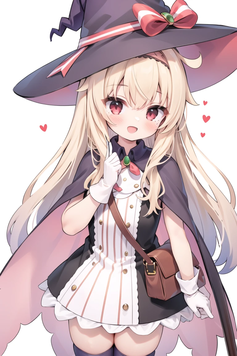 1girl, <lora:NobetaV2-000024:1>, nobeta, witch hat, dress, cape, white gloves, thighhighs, :d,