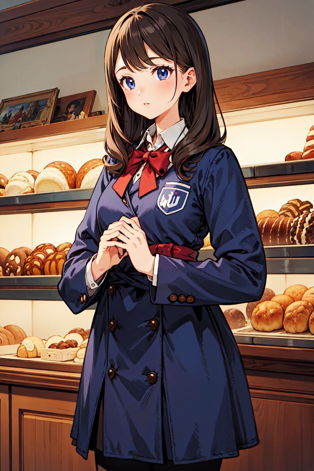 (masterpiece),(best quality:1.6), (ultra-detailed),girl grab hand girl,winter, bakery ,school uniform ,detailed background,