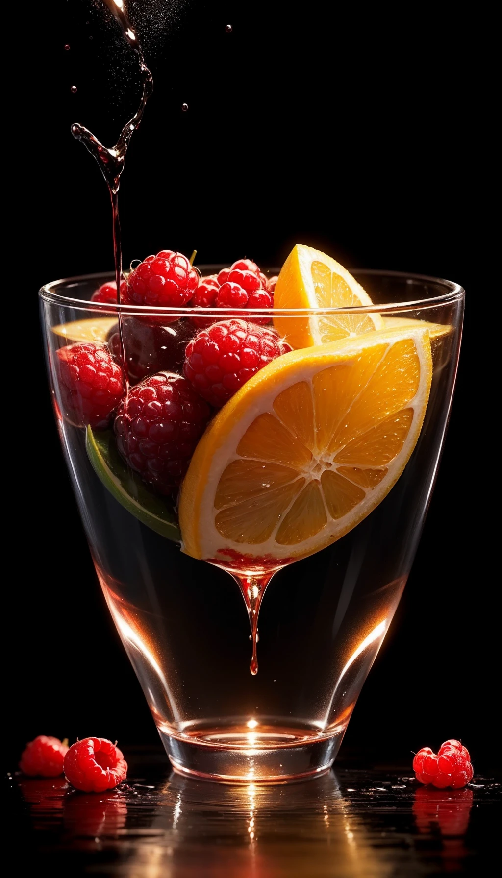 photo RAW,(raspberries, blackberries splashing into a bowl of rose wine, explosion, 4k hd wallpapear, gems and diamonds wet, pomegranate blossoms, wine particles, liquid splashes, black background photorealistic, beautiful uhd 4k art, realistic wine splashing, dripping paints, Black orange and teal_green colors),masterpiece, best quality, highly detailed, soft lighting, beautiful detailed, insanely intricate details, intricate details, perfect lighting, incredible detail, hypermaximalistic, natural balance color, 8k, ultra detailed, beautiful and aesthetic, extremely detailed, elegant, vivid colours, atmospheric