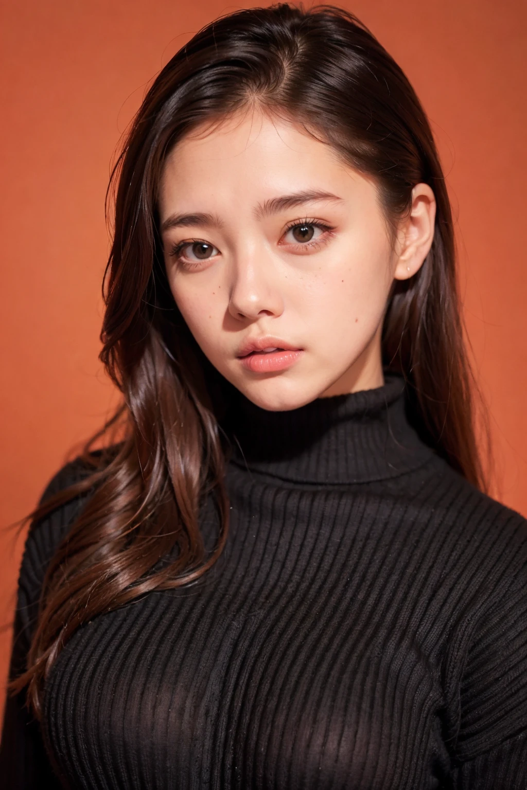 1girl,black turtleneck sweater,simple background,red background,closed mouth,
<lora:GFMix-wjv433:0.6>,