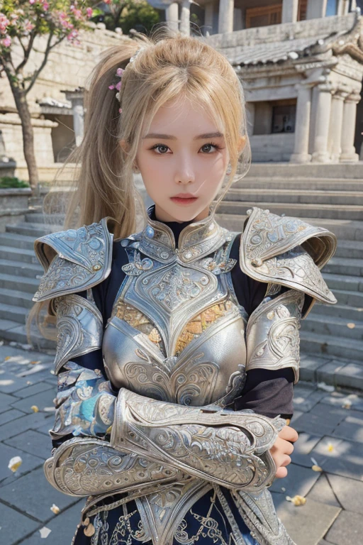 (8K, best quality:1.2), (masterpiece:1.37), (photo, photorealistic:1.37), (ultrahigh-res), half body, walking pose, shot from front, slow motion, female paladin wearing the full body, (light silver armour:1.2),(ornately decorated armor), (insanely detailed, bloom:1.5), (highest quality, Alessandro Casagrande, Greg Rutkowski, Sally Mann, concept art, 4k), (analog:1.2), (high sharpness), (detailed pupils:1.1), detailed face and eyes, Masterpiece, best quality, (highly detailed photo:1.1), (long blonde Hair, ponytail,ecstatic:1.1), (young woman:1.1), sharp, (perfect body:1.1), realistic, real shadow, 3d, (temple background:1.2), arms crossed over the chest
photographed by Canan EOS R6, 135mm, 1/1250s, f/2.8, ISO 400