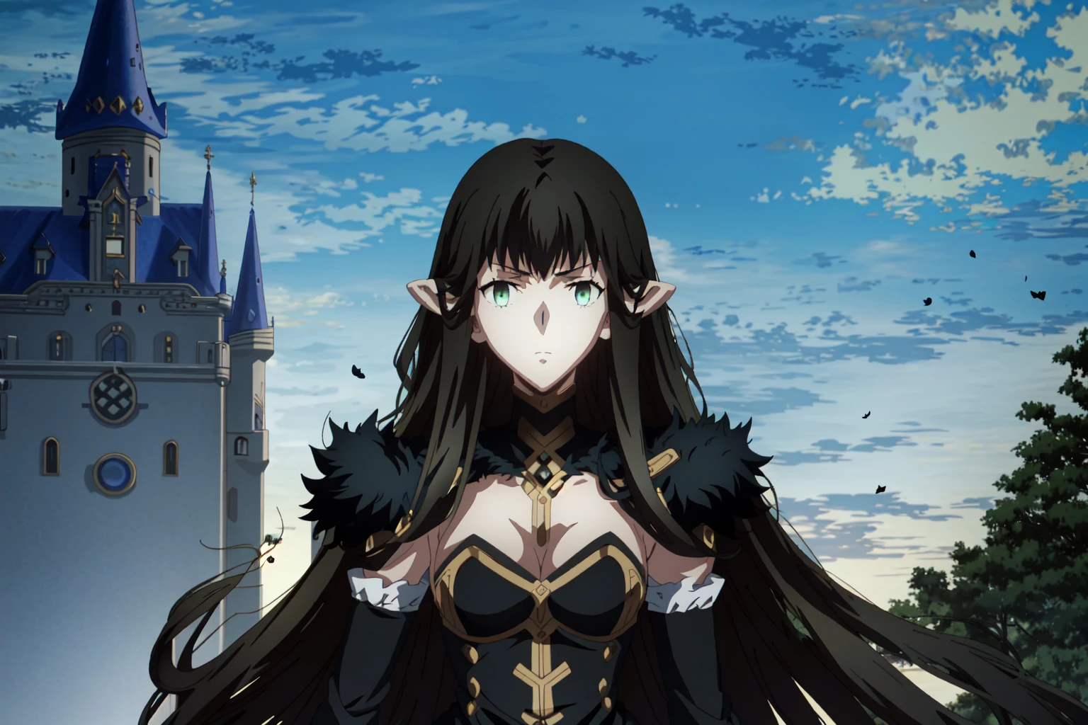 ufotable style, upper body, close-up, semiramis \(fate\), looking at viewer, in front of castle, from below
<lyco:ufotable_style_lycoris_v3:1> <lora:semiramis_lora_v2:1>