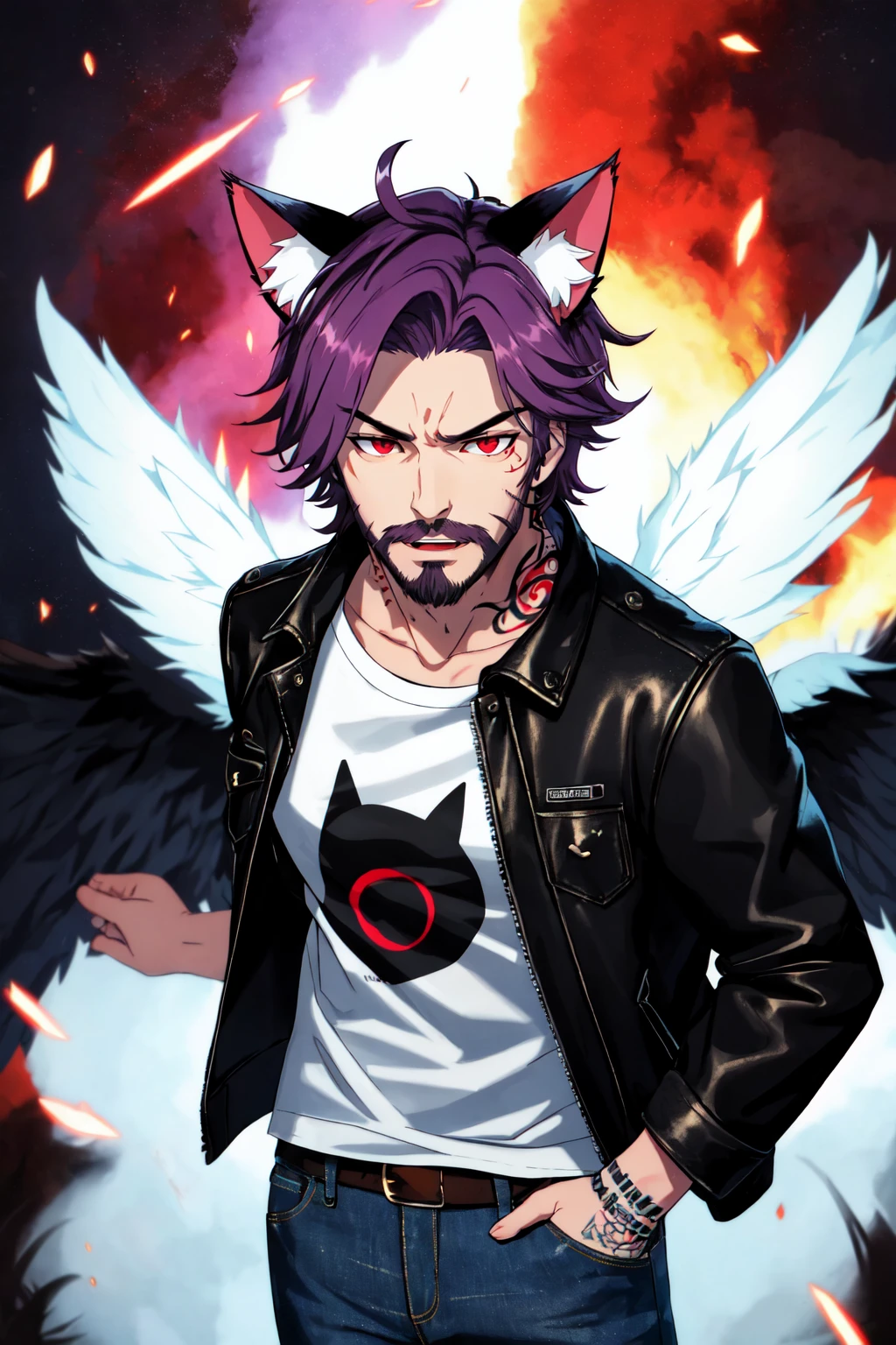 1boy, male focus, facial hair, BadBoyVibes-GenderFree NaGiFace