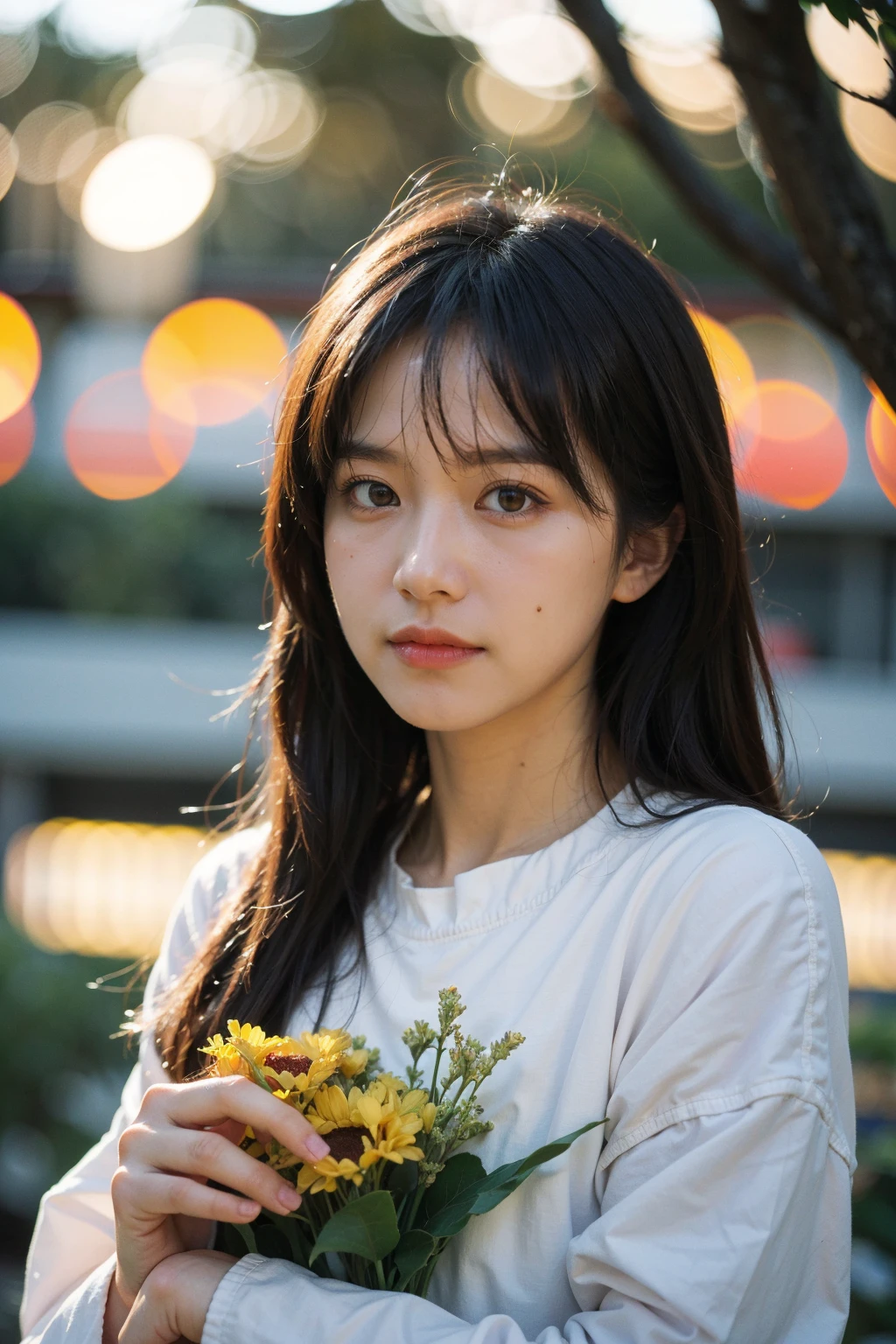 Best Quality,Masterpiece,Ultra High Resolution,(Realisticity:1.4),Original Photo,Cinematic Lighting,
1Girl,Cute,sunset,sea of flowers,upper body,(bokeh:1.5),