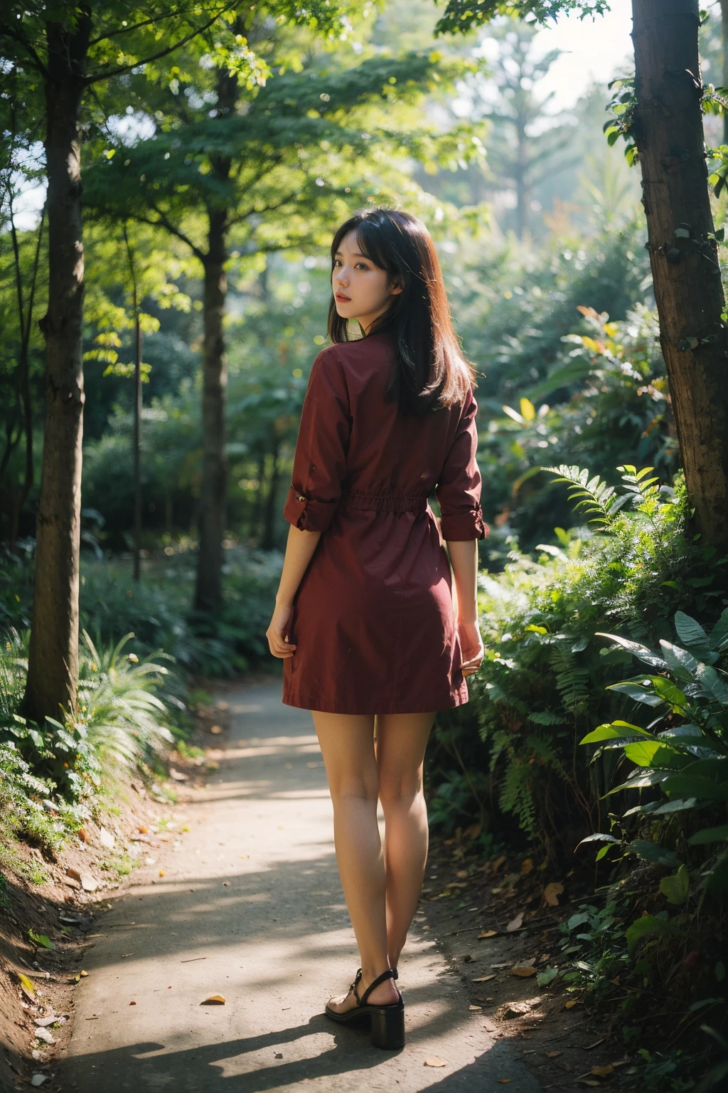 Best Quality,Masterpiece,Ultra High Resolution,(Realisticity:1.4),Original Photo,Cinematic Lighting,
1Girl,Cute,full body,forest,backlighting,tindal effect,