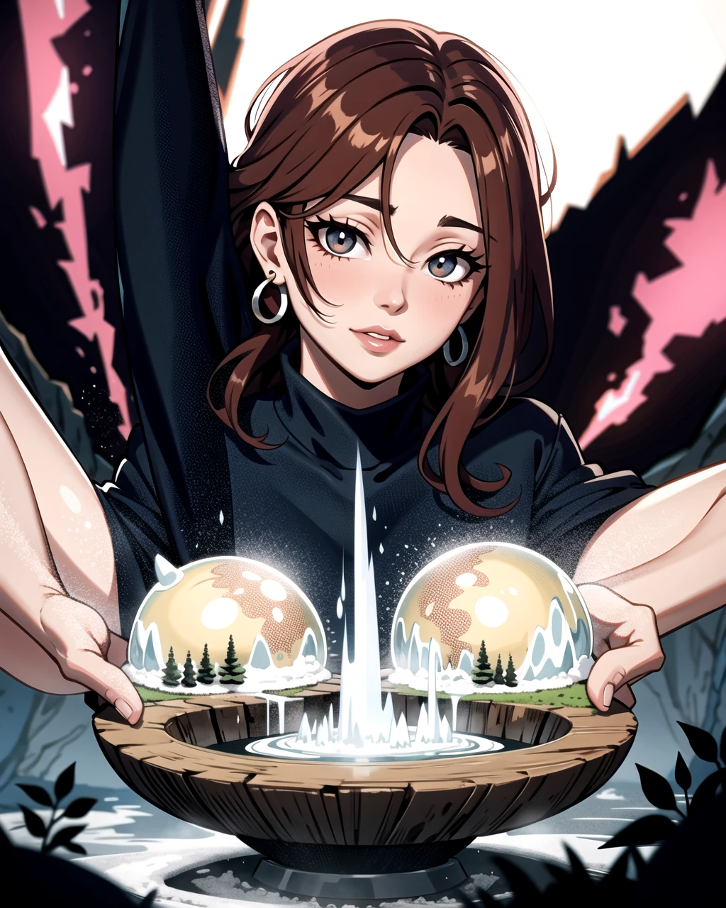 ((masterpiece), best quality, high quality, professional quality, highly detailed, highres, perfect lighting, natural lighting), A thought-provoking artwork that sparks imagination and invites multiple interpretations, Within an enchanted forest, a tree of whispers resides, its flowers and leaves whispering ancient tales and forgotten knowledge to those who listen, Cloaked, Heiress, Average Height, Fit, Square Face, Tan Skin, Red Hair, Amber Eyes, Wide Nose, Thin Lips, Receding Chin, Long Hair, Thick Hair, Fauxhawk, soft breasts, Threader earrings, light pink cream lipstick, Vibrant luster that catches and reflects light with stunning clarity,Druid protecting the forest from invaders, Sultan, Short, Slim, Diamond-Shaped Face, Dark Skin, Light Brown Hair, peach Eyes, Short Nose, Full Lips, Sharp Chin, Extended Goatee, Buzz Cut, Curly, A frozen tundra, with icy peaks and frozen lakes stretching as far as the eye can see,cybernetic, terrifying biomechanical creature, A volcanic planet with constant eruptions and rivers of lava, providing abundant geothermal energy for its inhabitants., Dyson Sphere, pegasus