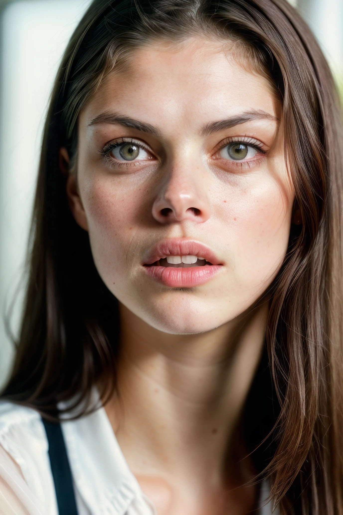 (bomaerten_V1), color photograph of a woman, (open mouth:0.8), (goosebumps:0.5), (looking at viewer:1.4), indoors, subsurface scattering, photorealistic, hyperrealistic, hyperdetailed, analog style, detailed skin, matte skin, soft lighting, subsurface scattering, realistic, heavy shadow, masterpiece, best quality, ultra realistic, 8k, golden ratio, Intricate, high Detail, film photography, soft focus