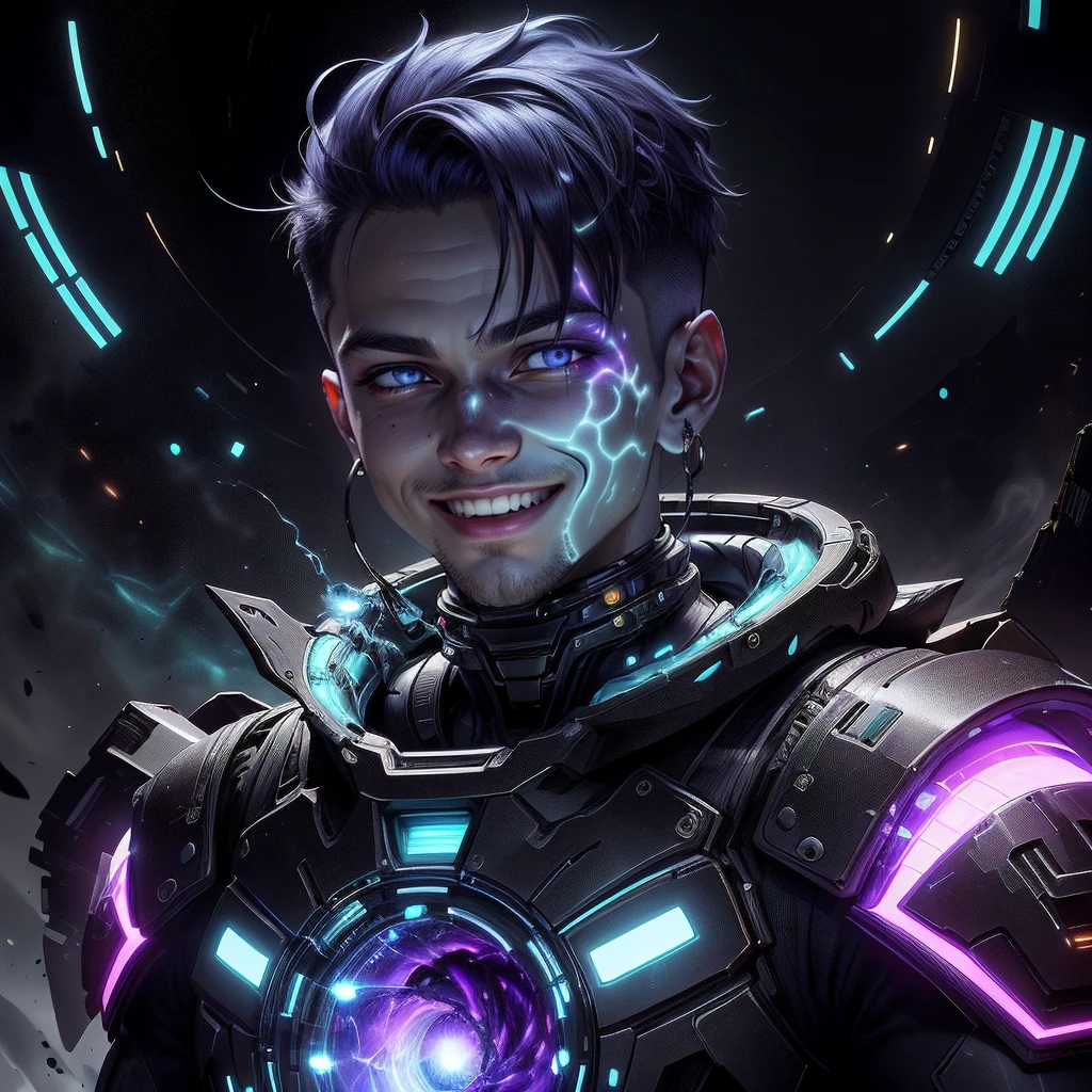 <lora:UltraBlackholeTech-20:0.8>,ulblackholetech , ,scifi, blackhole, excessive energy,
scholar , scroll, 1boy,(man:1.2), blue skin, smile ,closed mouth, buzz cut, ,colored glowing hair ,glowing eyes,closed mouth,