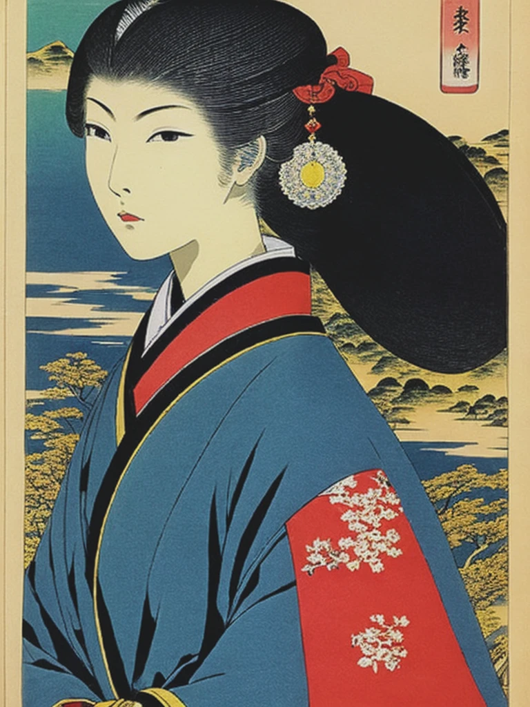 <lyco:Ukiyo-eArt:1.0> Persona 4 Noriko Kashiwagi in japanese woodblock print style 1800's