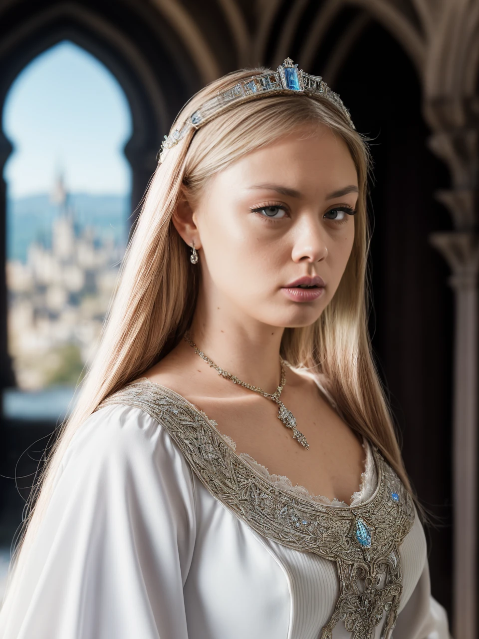 (closeup:1.2), ambmoo, a photo of a stunning medieval queen with long flowing blonde hair, (traditional_dress:1.2), jewelry:1.1, (medieval_castle:1.1), (clear_sky) (medieval_theme), HDR, 8K, interesting background, emotional scene, film still, (cinematic:1.3), soft lighting, <lora:epiNoiseoffset_v2:0.8>, <lora:add_detail:0.8> <lora:lit:0.5>