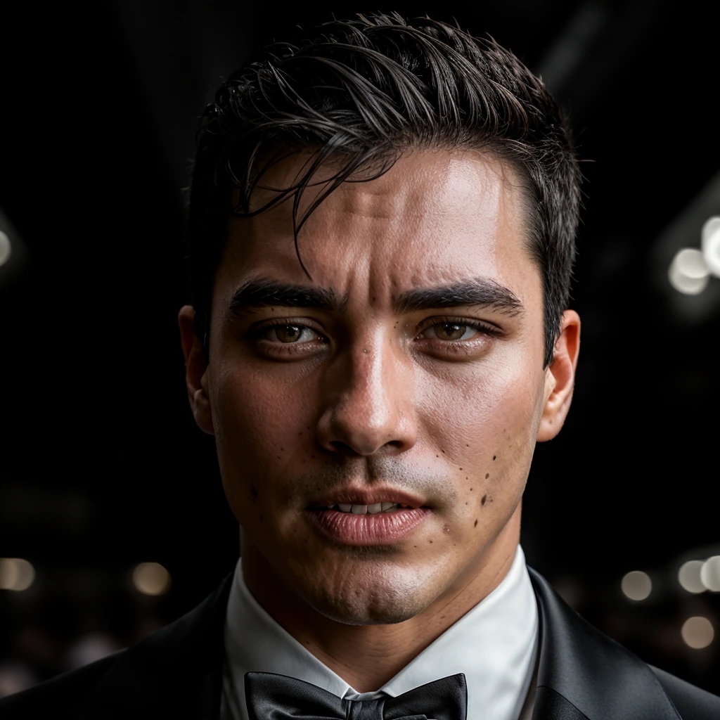 portrait of rodrigoromeh person using a tuxedo, in blade runner, professional photography, high resolution, 4k, detailed photo,  <lora:rodrigoromeh_18600:1>