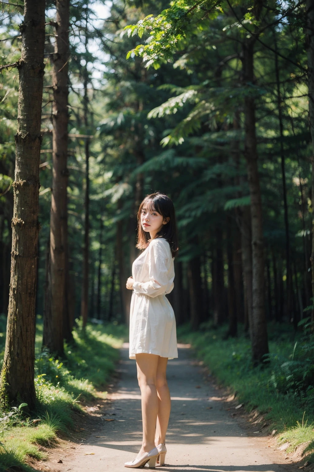 Best Quality,Masterpiece,Ultra High Resolution,(Realisticity:1.4),Original Photo,Cinematic Lighting,
1Girl,Cute,full body,forest,backlighting,