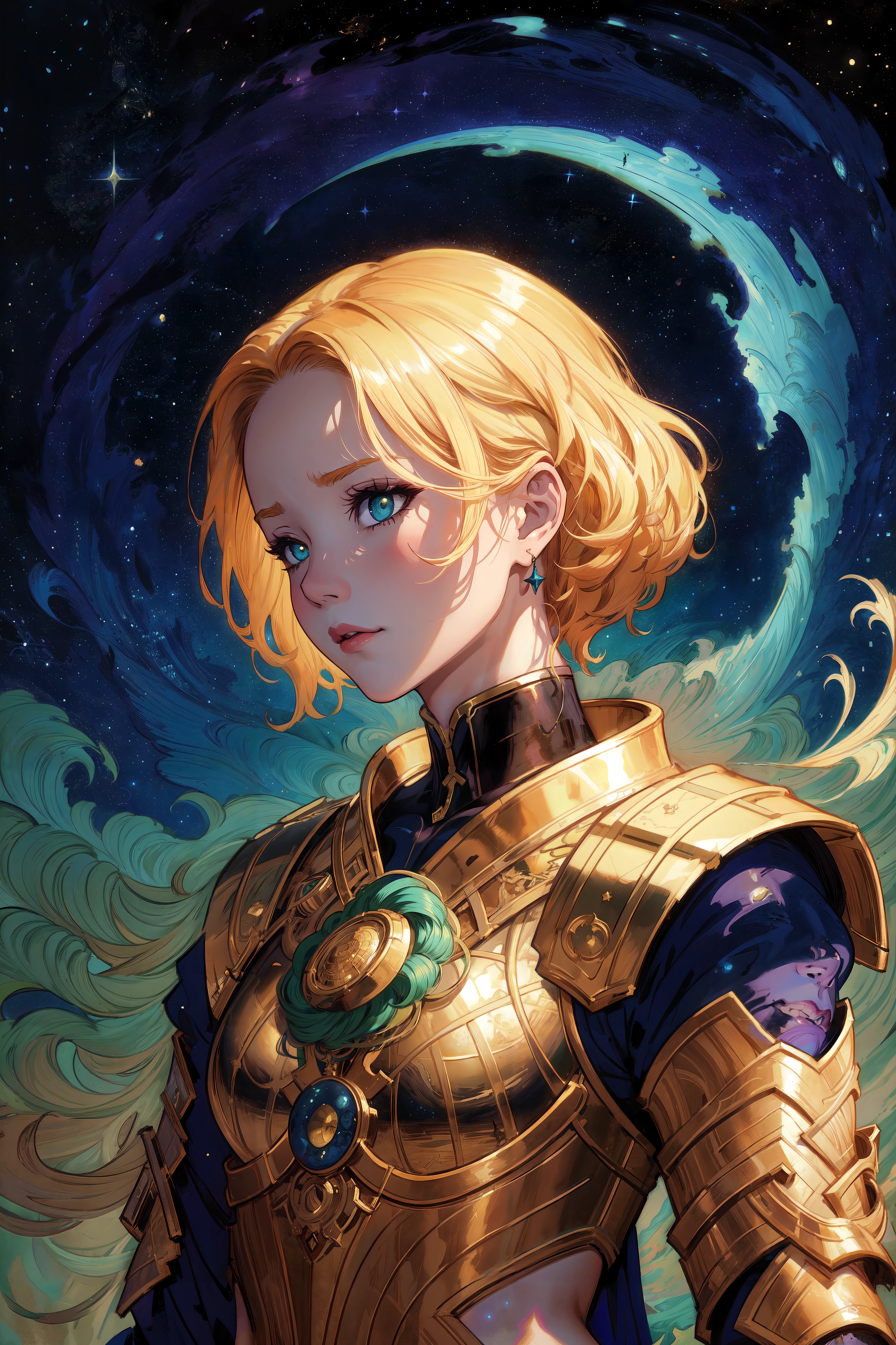 masterpiece, best quality, ultra high res, fantasy illustration, highly detailed, (rebecca guay:1.4), 1girl, goddess of night, (starry night sky:1.1), (dark theme), somber, atmospheric,