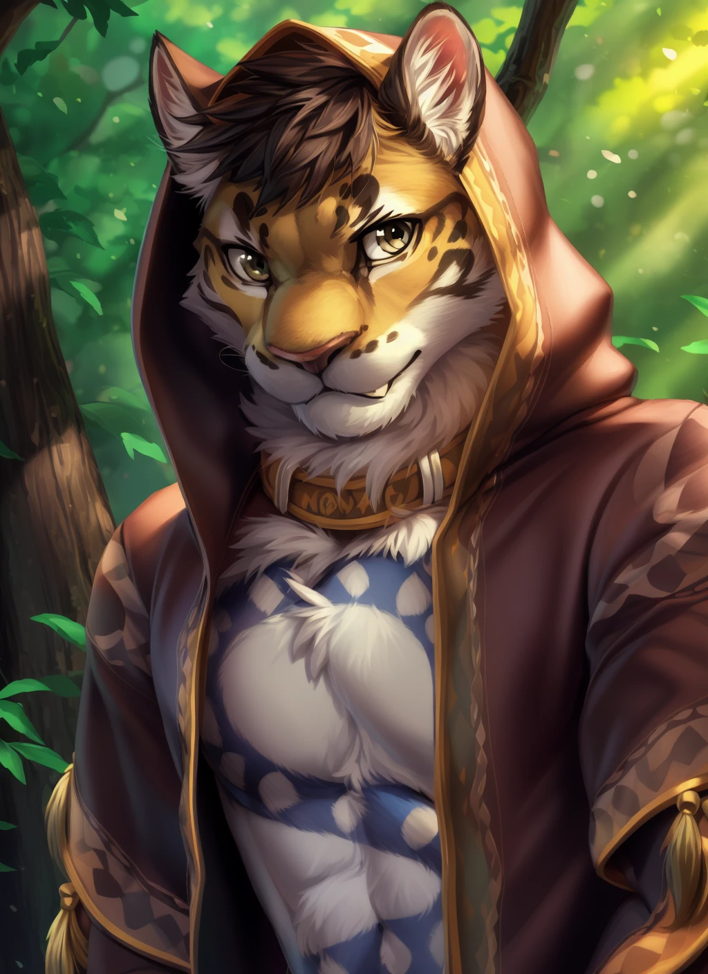 <lora:likulauV2-09:1>, likulau, solo, leopard tail, (pose:1.3), (posing:1.3), (soft shading), 4k, hi res, ((detailed face, (detailed eyes:1.0), detailed)), , by zackarry911, by zaush, (by personalami:0.5), solo, looking at viewer, 1boy, male focus, hood, fangs, portrait, close-up, hood