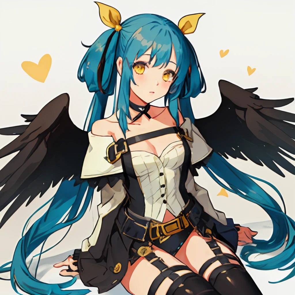 masterpiece, best quality, 1girl, DizzyMS , asymmetrical wings, wings, choker, tail, yellow ribbon, full body,  <lora:DizzyMS:1>