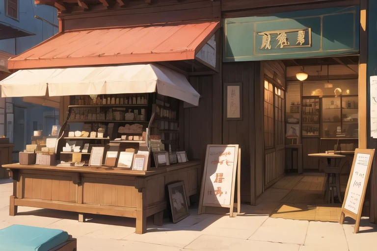 desert, oriental town, tea shop, no humans,