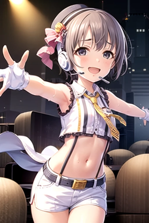 (masterpiece, highest quality:1.4), (Super detailed:1.2), {figure,picturesque}, {studio light, picturesque}, [best shadow],
(KonishiCSA)_(ShizumaCSA)_(HoshiakariCSA), (Alpha CDE)_(Gamma CDE),
break
(perfect anatomy), (symmetrical eyes, Super detailed eyes, beautiful eyes), (sharp eyeliner, Super detailed face, beautiful face), (gray eyes),
break
nice hands, perfect hands, By Guido Daniele,
break
1girl, alone,
break
TeruzukiKC, (Teruzuki) uniform, ((black) hachimaki), ((propeller) hair ornaments), (black) sailor collar, (yellow) neckerchief, ((colorful) gloves, (white) gloves, (black) gloves:1.25), (black) pleated skirt, ((white) knee high:1.3), (short sleeve) serafuku, (gray) corset, mini skirt, (white and black) gloves,
break
looking at viewer, cowboy shot, facing the viewer, smile, open your mouth, blush, (indoor, office, living room),
break
