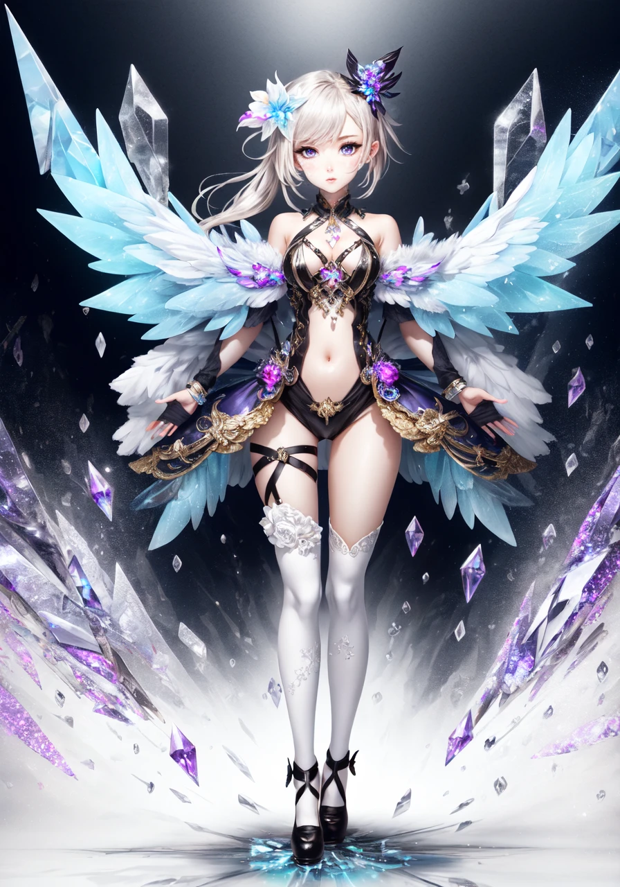 masterpiece、highest quality、highest quality、High resolution、Very detailed、break (Beautiful ancient costume like a Greek goddess:1.3), (A beautiful and majestic warrior maiden:1.3), (Laurel wreath:1.4), (Sleeveless Ivory White (Kashkur, wrap blouse) Bold V-neck dress top:1.4), (Accentuate your cleavage:1.3), (Gold-rimmed epaulettes:1.3), Golden Gauntlet, Gold military shoulder strap, (Beautiful gold embellished belt:1.4), (A-line ivory white flared mini skirt: 1.3), (White latex thigh-high boots with heels:1.3), (Decorated golden collar:1.3), (A beautiful gauntlet made of gold...: 1.3) Blake、Cowboy Shot、（Dark Elf), (1 girl), alone, 優しいsmile、Perfect Face, Get used to it, Ahoge, ((Long Hair:1.2)), [[Messy Hair]], Shiny blonde white hair, Purple eyes, Variegated eyes, Colorful Hair, Shining Eyes, (eyelash, eye shadow, pink eye shadow), bright, smile, design art by Mikimoto Haruhiko, by Kawashi, by Yoshitaka Amano, （Dark brown skin）
,