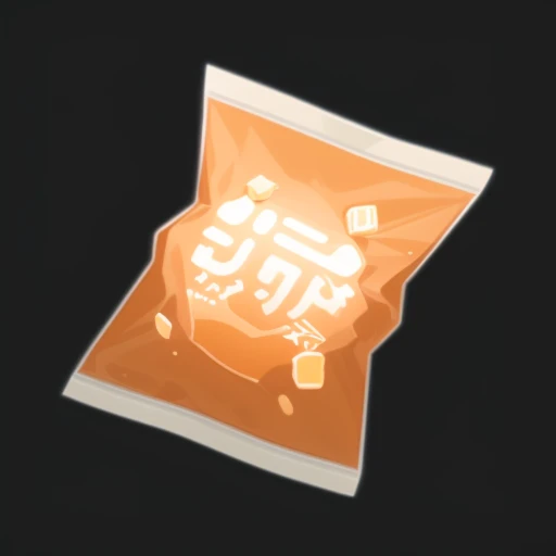 Game icon body, game icon, A packet of snacks, still life, official art, well-structured, HD, 2d, game project icon, Black background, <lora:game icon institute_ecyfg:0.9>