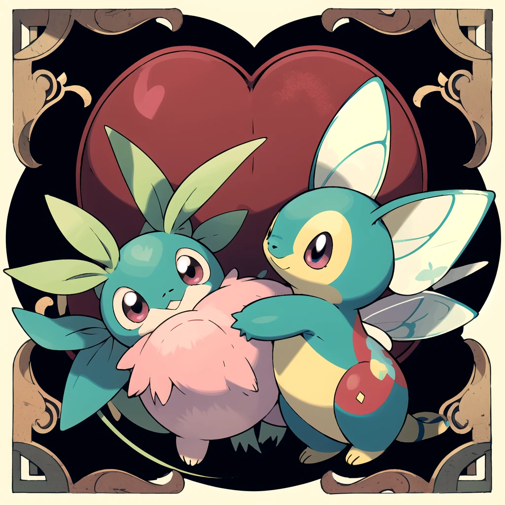 highres, masterpiece, sugimori ken \(style\), picture of a fairy pokemon \(creature\), heart pattern, love pokemon, baby