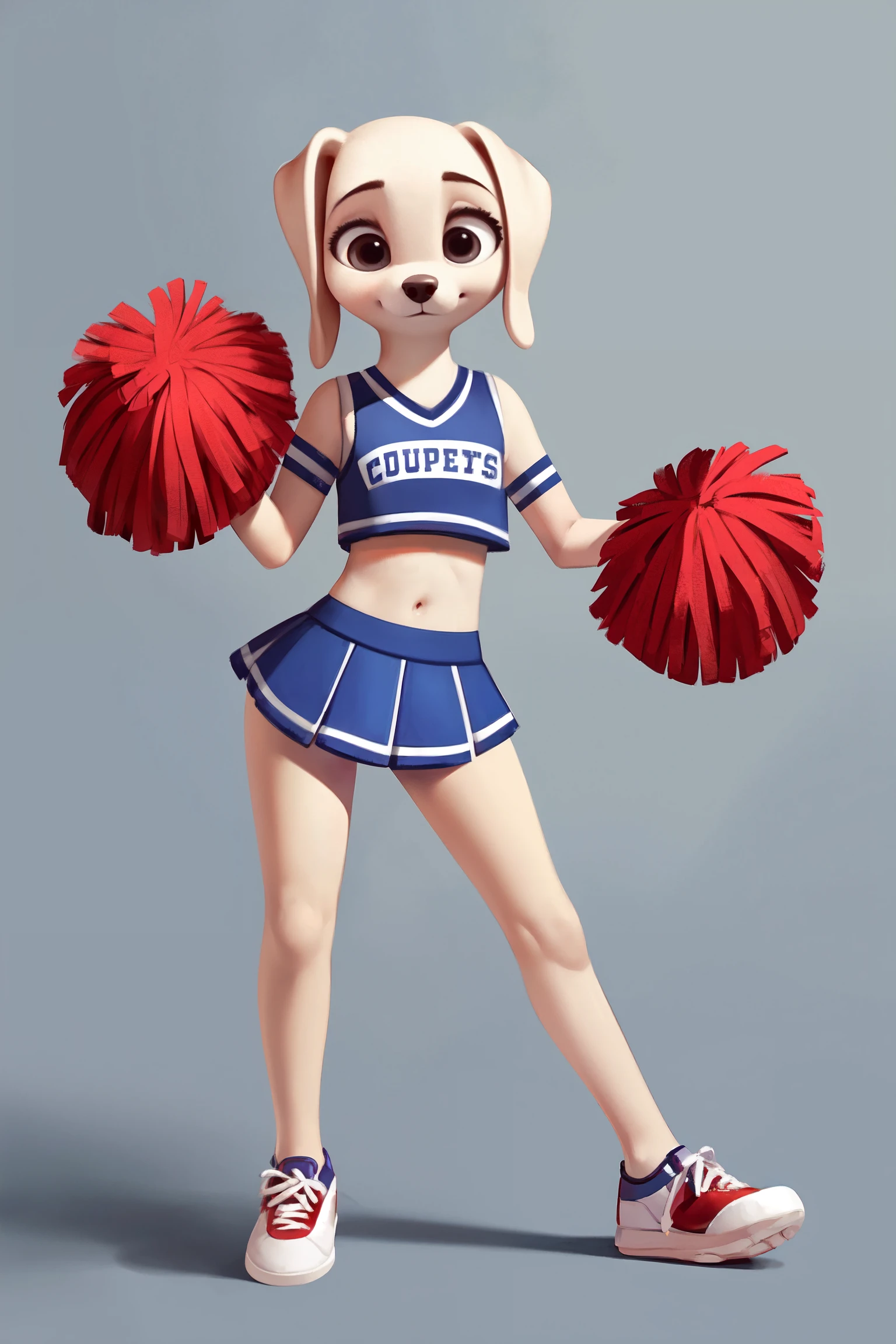 (by qupostuv35:1.2), female ((anthro, humanoid)), [(thin:1.1) : small petite : (labrador:1.2):4], (Detailed face), (anthropomorphic legs, anthropomorphic hands:1.1), (solo), (cheerleader:1.1),
